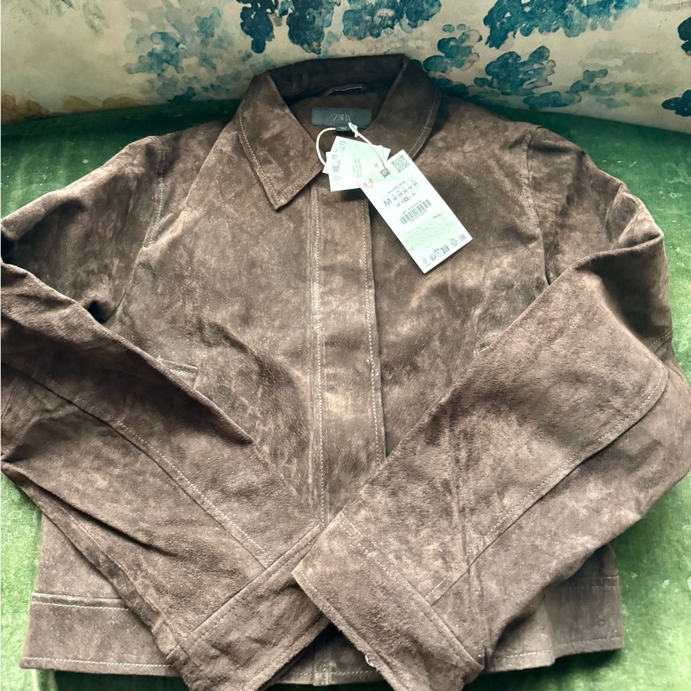 ZARA 100% LEATHER BOMBER JACKET - Picture 12 of 14